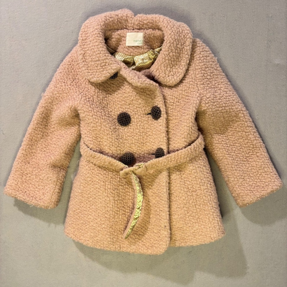 Mama's Cafe Kids Pink Sherpa Fleece Double Breasted Pea Coat Jacket Size 7